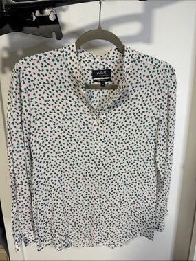 A.P.C. Cream Blouse with Teal Spot Print